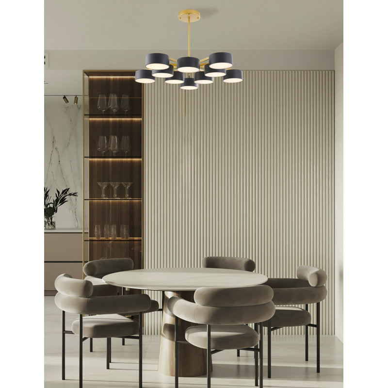 Hoogezand-Sappemeer Modern 10 Light LED Multi Shade Chandelier, Black/Gold