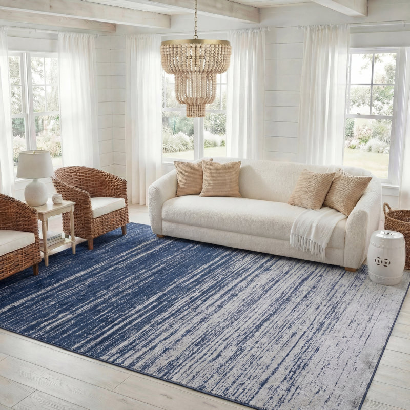 Ayoki Navy/Gray Area Rug, Rectangle 8' x 10'