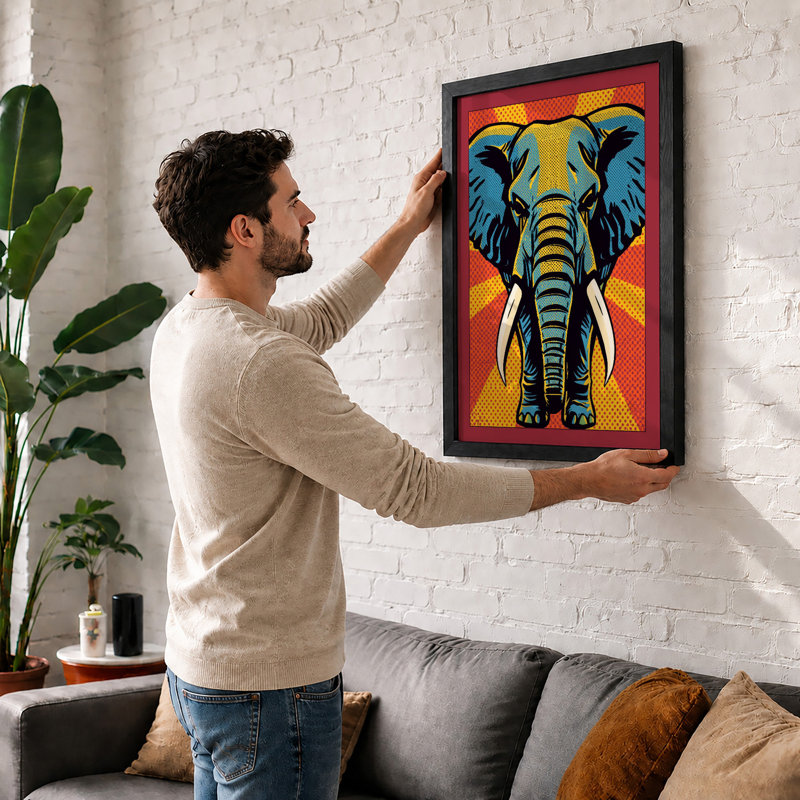 Power Elephant Pop Art - Framed Print, Black, A3 - 42.0 x 29.7 cm