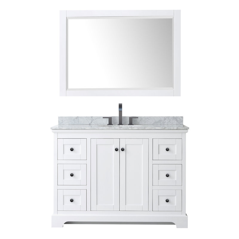 Avery 48'' Single Bathroom Vanity with Top, Matte Black, Dark Blue