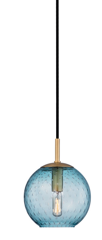 Rousseau 1 Light Pendant, Polished Chrome, Blue, 7.75" H X 6" W X 6" D