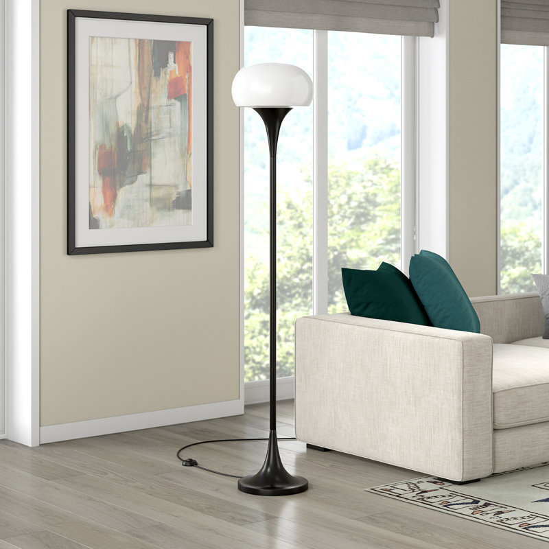 Aleister Torchiere Floor Lamp with Glass Shade, Black