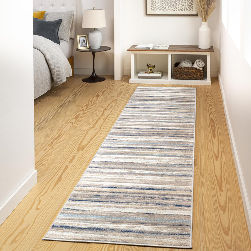 Behan Striped Medium Gray/Tan/Camel Rug, Runner 2'7" x 7'3"