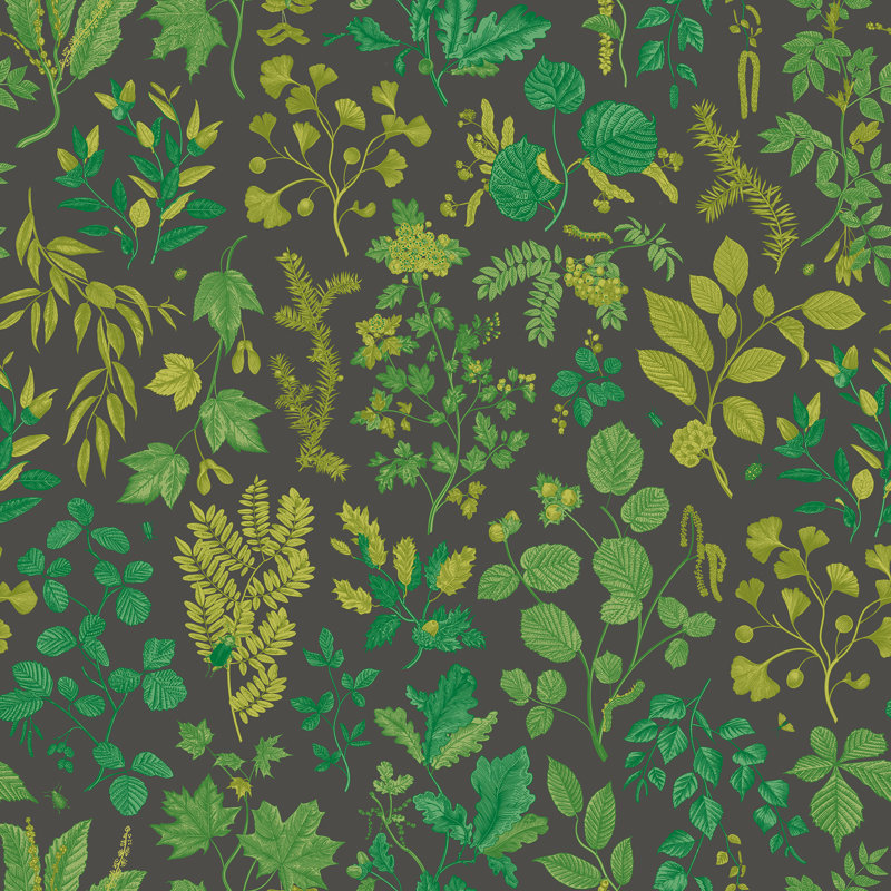 Botanical Leaves - Stone & Sand, Charcoal/Emerald