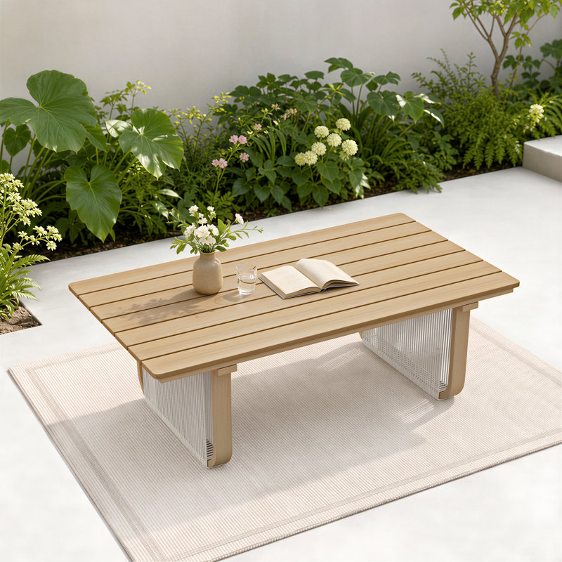 Rectangular Aluminum & HDPE Wicker Coffee Table, Beige