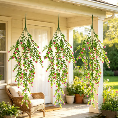 Paquet de 3 paquets de vignes de fleurs d'eucalyptus artificiel pour la maison Décoration de plafond de mariage Faux plantes pour bricolage Mur de jardin extérieur Décor de véranda réaliste
