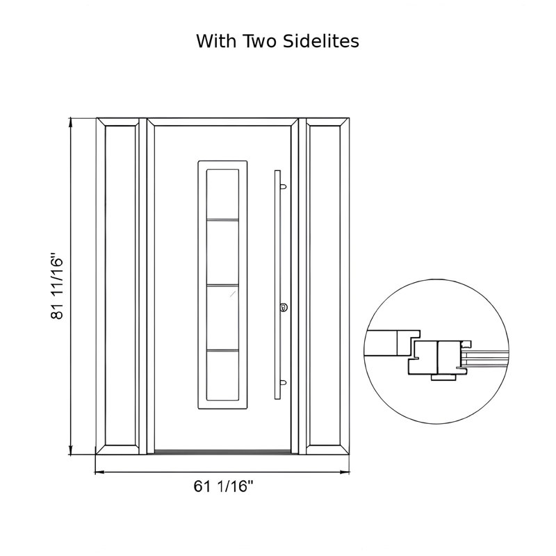 Porte d'entrée en verre prémontée Diamond A11, L 61,69 po x H 81,69 po, Anthracite / anthracite / givré, Gauche