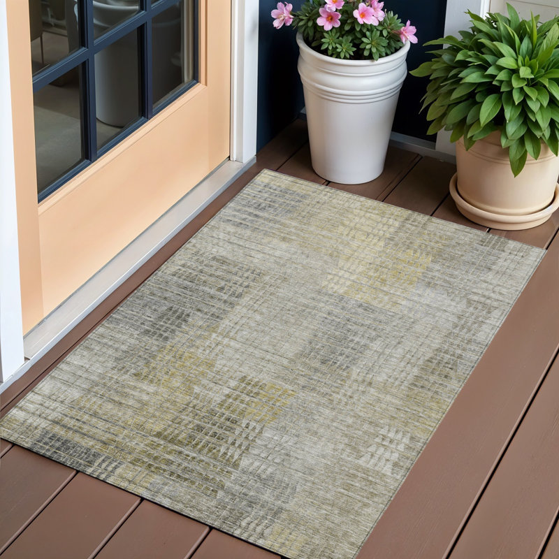 Tapis extérieur lavable abstrait taupe 3 'x 5' beige et brun