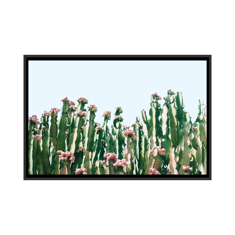 Cactus Blush - impression sur toile tendue, H 18 po x l 26 po x P 1,5 po, Toile avec cadre noir, Pas de tapis
