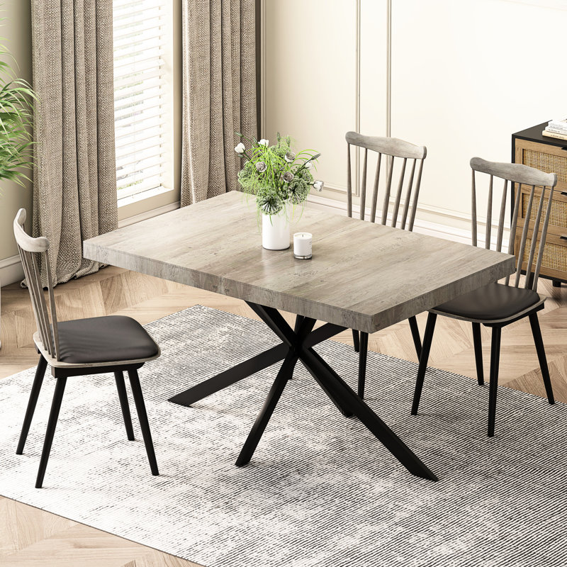 Table de salle à manger rectangulaire grise, centre noir, base en fer, + métal, 6 sièges, poids de 165 lb avec pied en sable fin extensible, fonction de rangement et fabrication en métal