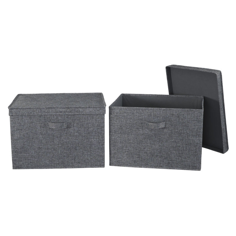 Household Essentials Wide Storage Box Fabric Bin, 12" H x 18.5" W x 15" D, Grey