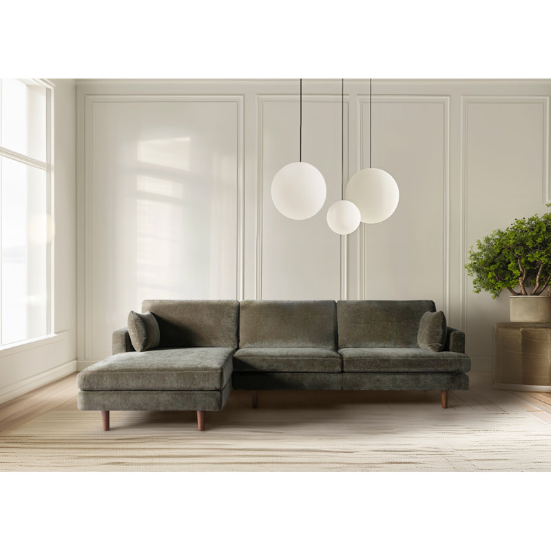 Canapé modulaire à méridienne rembourré Laguna, Orienté à gauche (vu de face), Chenille performance vert olive