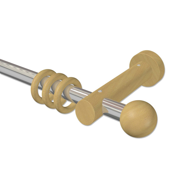 Rentz Curtain Pole Set, 5cm H x 480cm W x 15cm D, Chrome/Beech Varnished