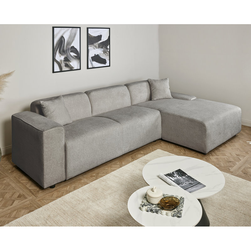 Charee Upholstered Corner Sectional, Right Hand Facing, Gray Boucle