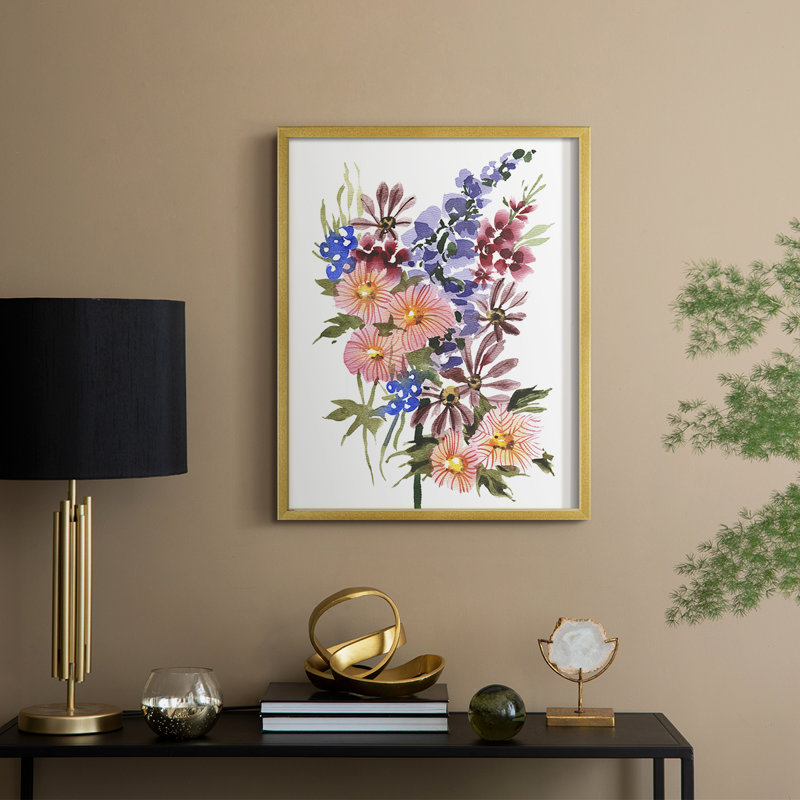 Garden Bouquets III Framed Print - Solid Wood, 30" H x 24" W, Gold