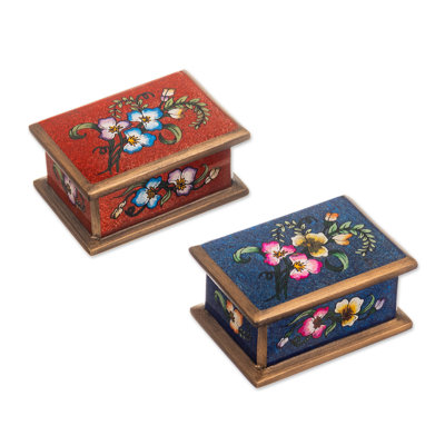 Bungalow Rose Handmade Precious Garden Reverse Painted Glass Decorative Boxes (Pair)