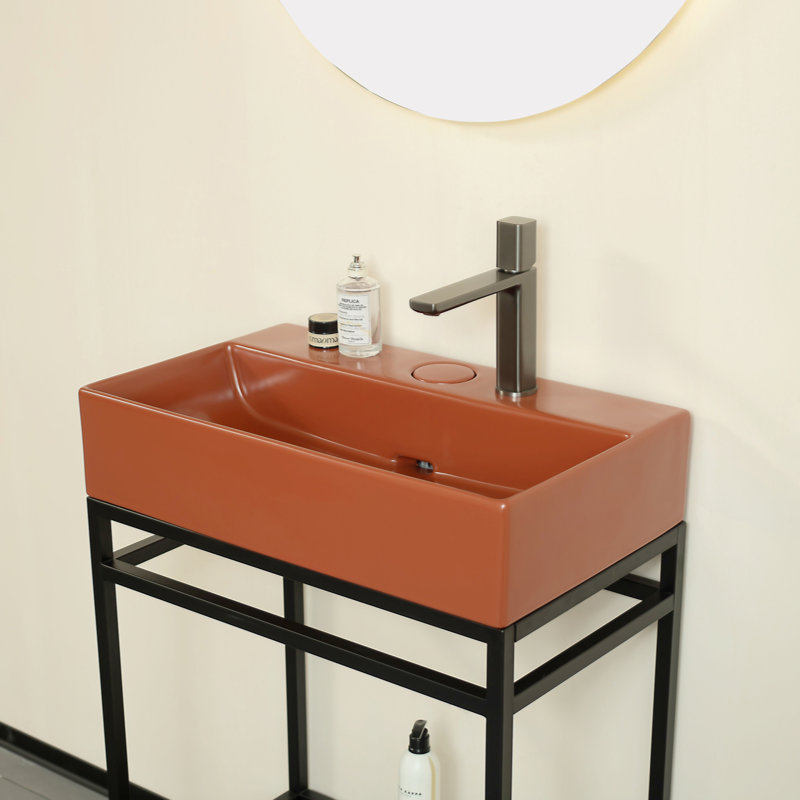 24"" Ceramic Bathroom Sink | Stain-Resistant Basin with Smooth Glaze Finish | Sleek Design Without Shelves | Ideal for Bathroom Vanity, Powder Room & Small Spaces | Easy to Clean & Durable