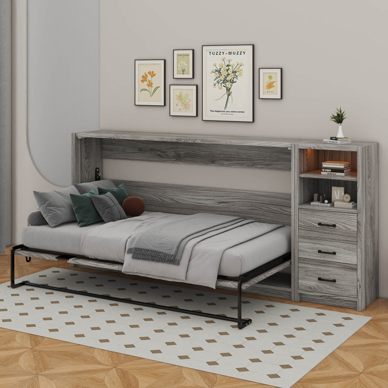 Lit escamotable simple avec tiroirs et lumière DEL, peut être plié dans une armoire