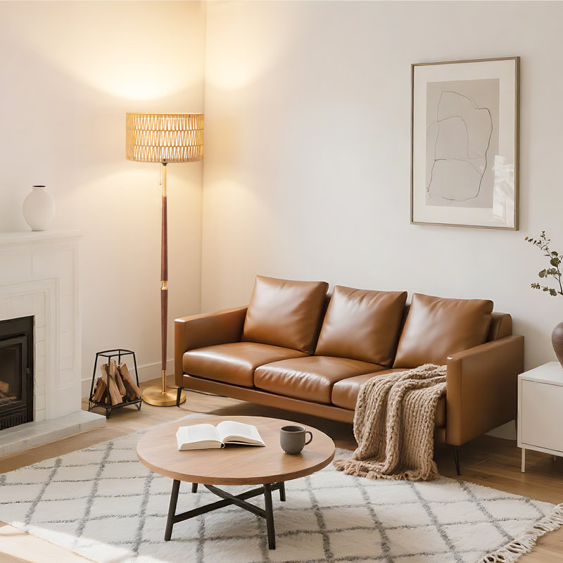63.4" Traditional Floor Lamp With Rattan Dual-layer Woven Shade