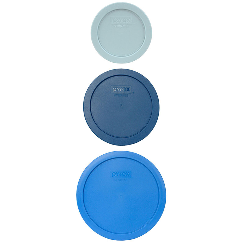 Pyrex 7200-PC Muddy Aqua, 7201-PC Blue Spruce, 7402-PC Marine Blue Couvercle