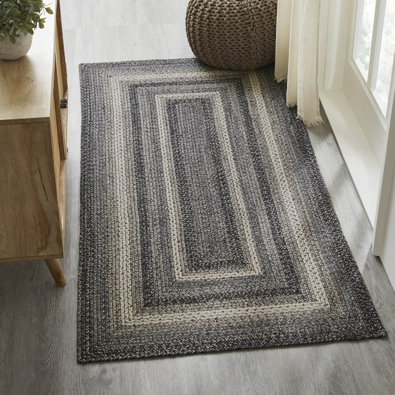  Tapis rectangulaire tressé à la main géométrique en noir / blanc, Rectangle 3 pi x 6 pi
