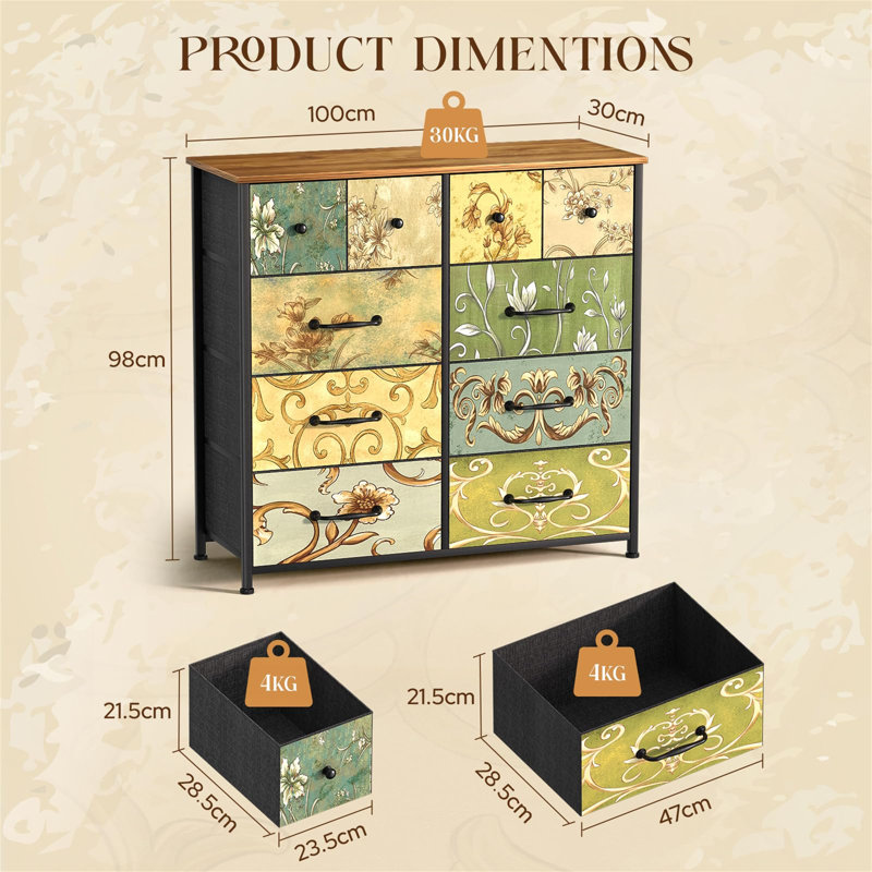 100 cm W Chest of 10 Drawers