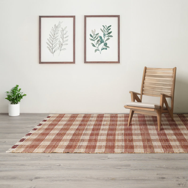 Tapis à motif écossais brun foncé en jute durable, 8 pi x 10 pi, Rectangulaire 8 pi x 10 pi