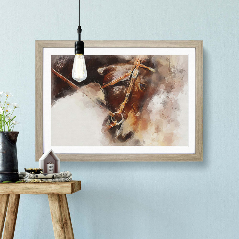 Horse in Abstract - Picture Frame Painting Print, 48cm H x 65cm W x 2cm D, Oak Framed
