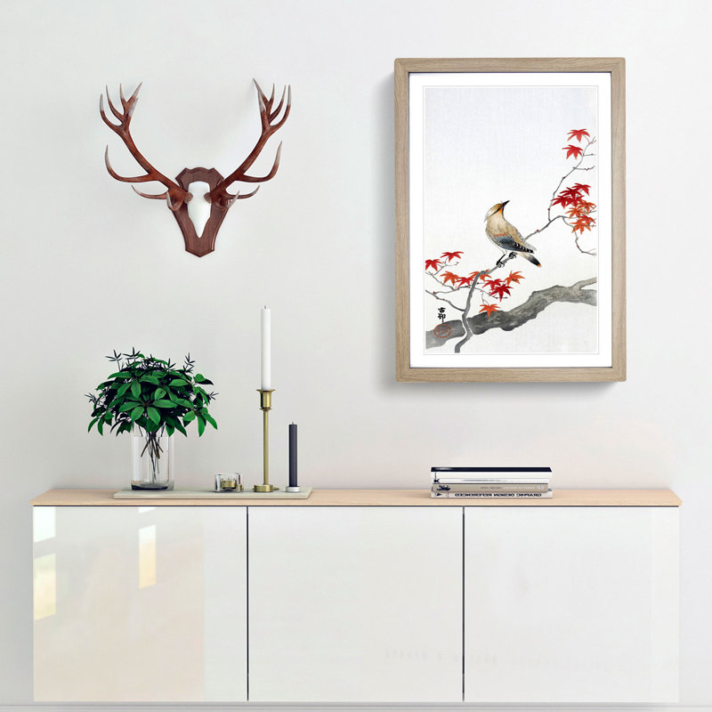 Bird Upon a Maple Tree by Ohara Koson - Picture Frame Painting Print, Oak Framed, 48cm H x 36cm W 