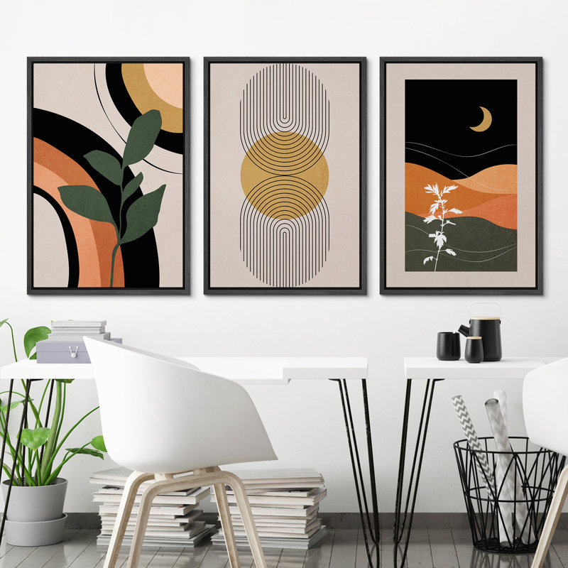 Reproduction d'art encadré sur toile Mid-Century, Noir, H 36 po x l 72 po