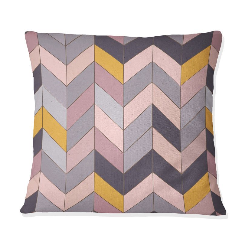 Coussin décoratif à chevrons mauves et roses, H 16 po x l 16 po
