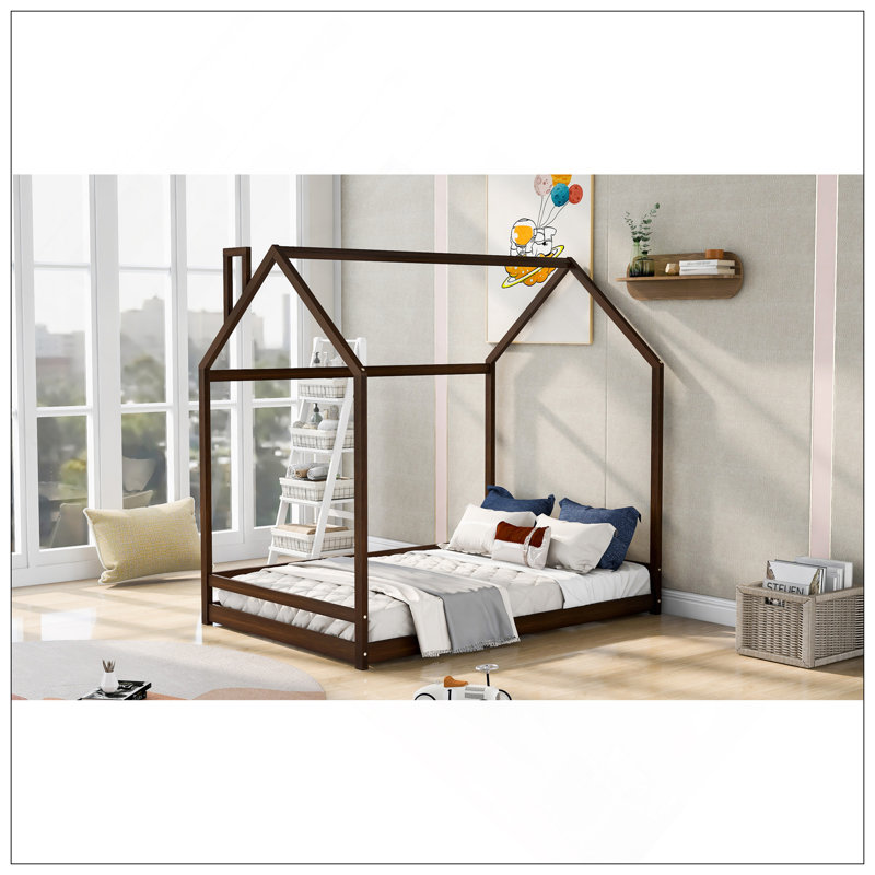 House Platform Beds,Two Shared Beds, Full, Espresso