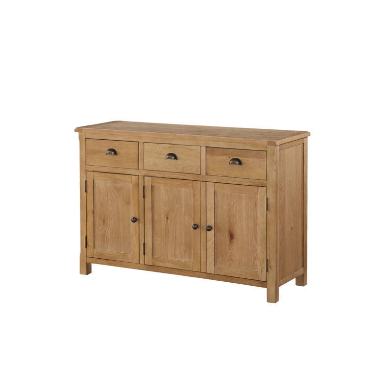 120 Cm Wide 3 Drawer Solid Wood Sideboard, Oak