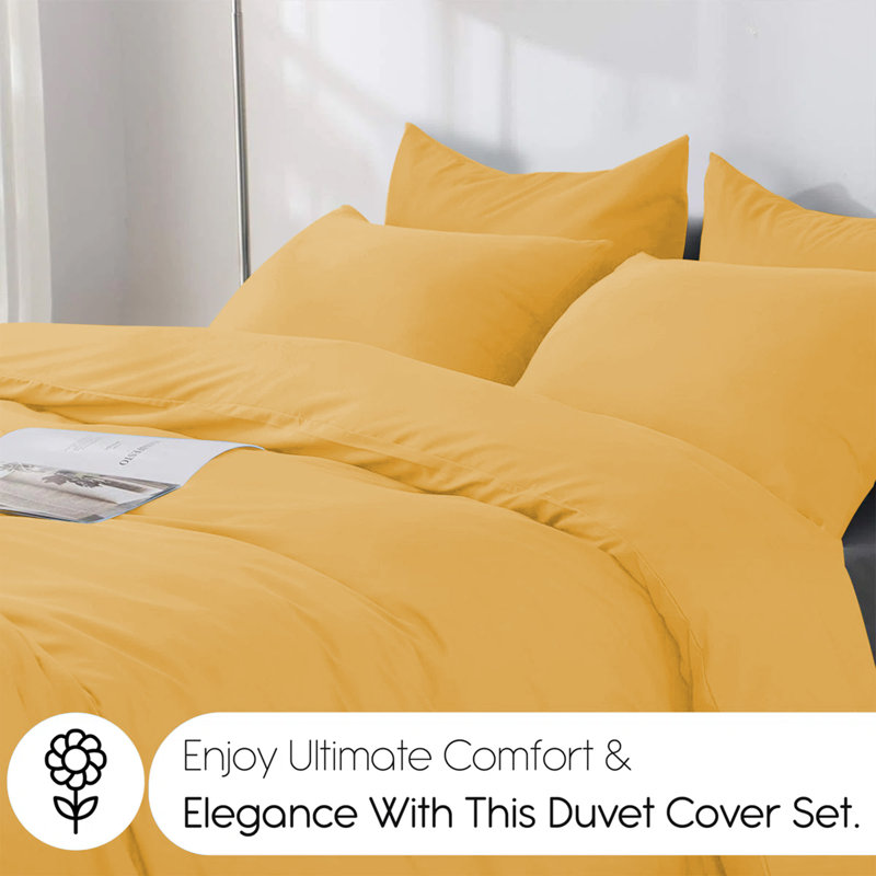Edyson Microfiber Solid Colour Duvet Cover Set with Pillowcases, Ochre, Double - 2 Standard Pillowcases