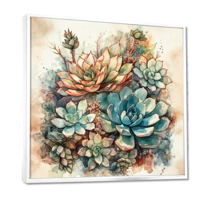 «Haasini Green Red Cactus Scenery II», reproduction sur toile, H 16 po x l 16 po, Cadre flottant blanc