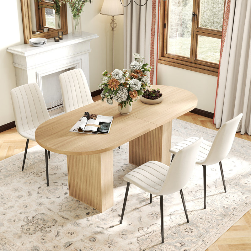 Ensemble de table de salle à manger Mid-Century, 5 pièces: table, 4 chaises, Chêne, Beige