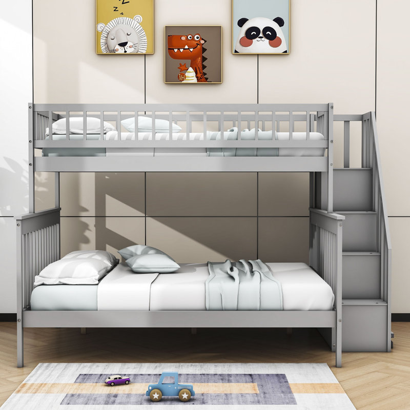 Dotza Kids Twin Over Full Bunk Bed, Gray