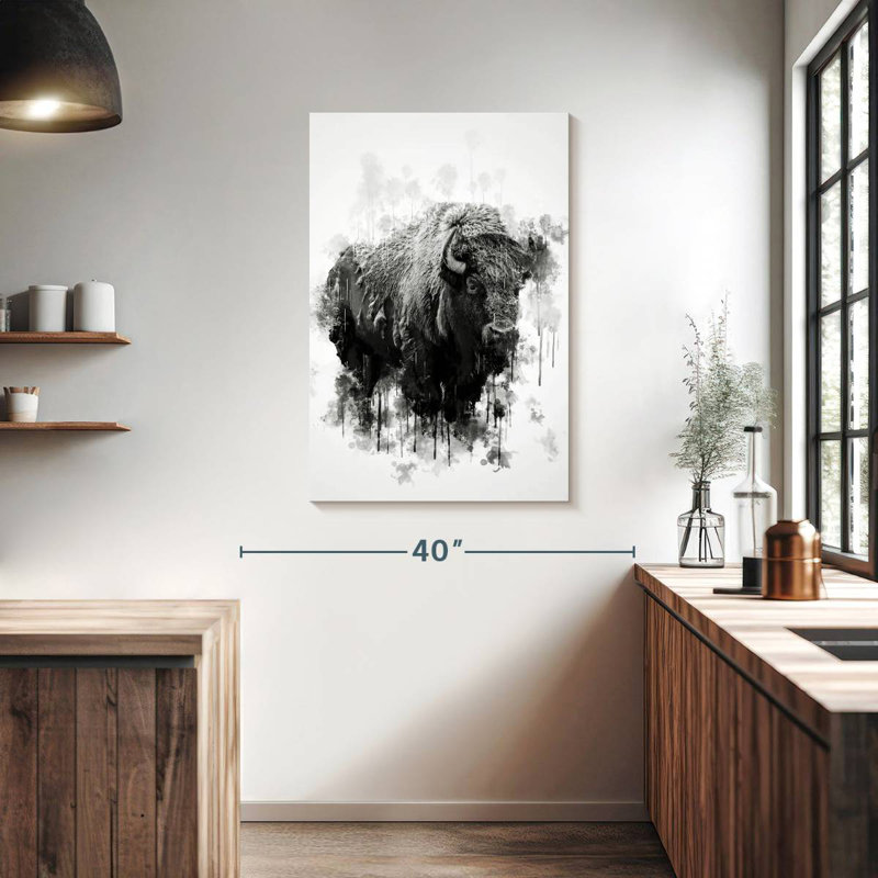 Bison Brampt noir et blanc, H 39 po x l 26 po