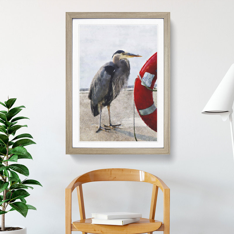 Blue Heron - Picture Frame Painting, 65cm H x 48cm W x 2cm D, Oak Framed