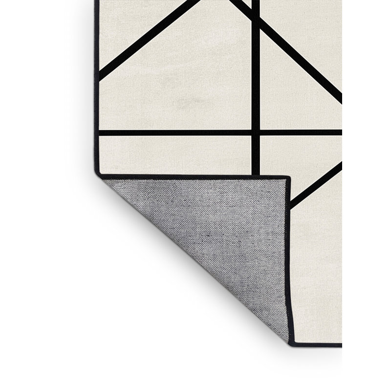 Machine Washable Parkchester Minimalist Geometric Rug in Beige – Black Binding, 7' Square