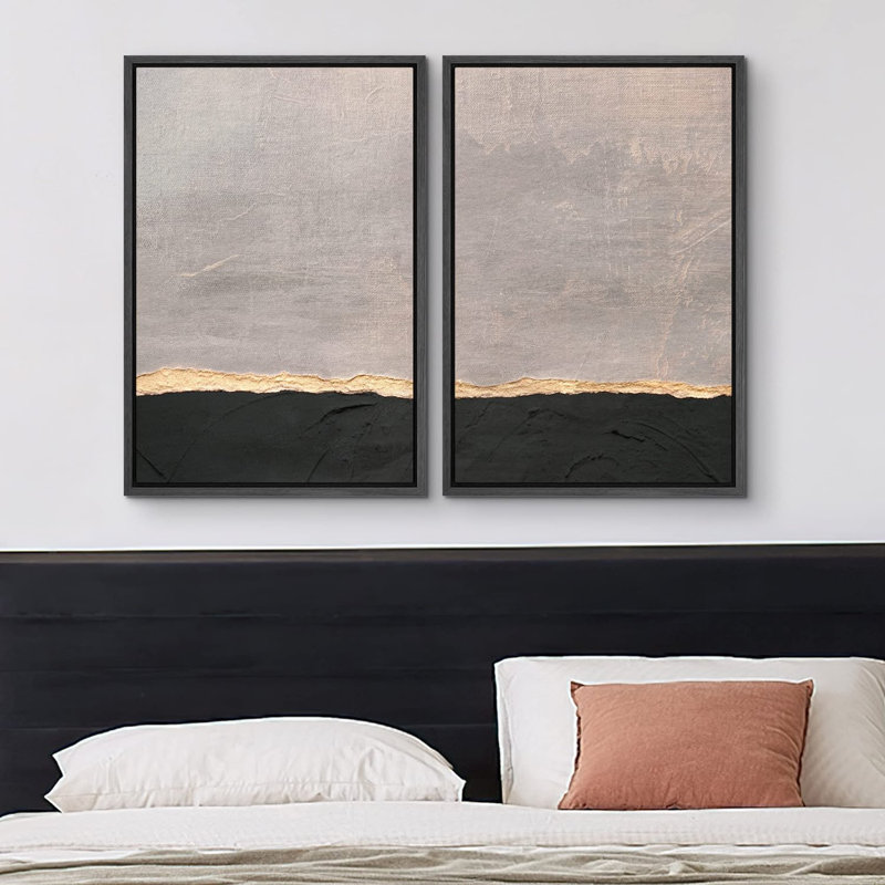 Ensemble de 2 peintures encadrées sur toile, Noir, H 24 po x l 32 po x P 1,5 po