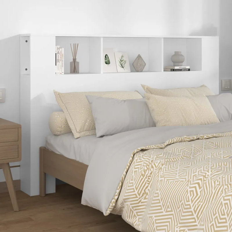 17 Stories Headboard Cabinet Engineered Wood, White, Kingsize (5')
