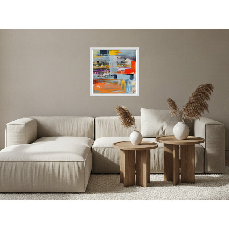 Vibrant Abstract Geometric Splash - Art mural sur toile encadrée, White, 16" H x 16" W