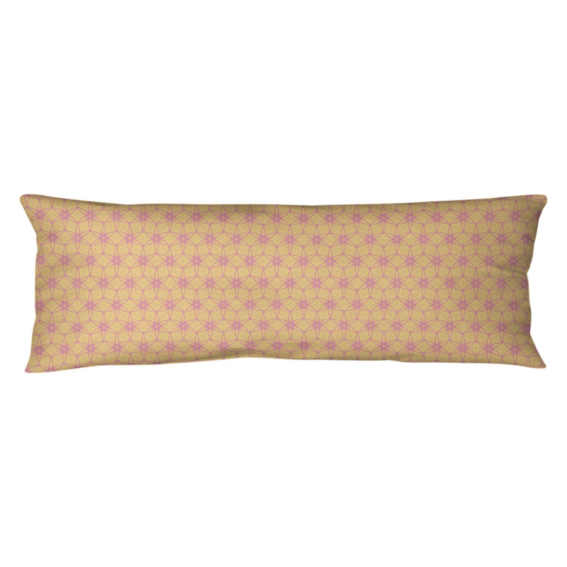 Coussin lombaire géométrique à cercles ornés, Bourre en polyester, Jaune / Rose