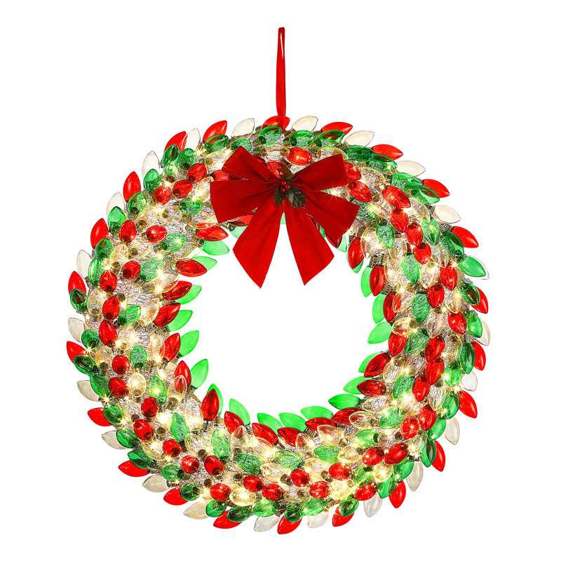 Outdoor 30 in. Retro C9 Bulb Wreath, Green/Red, Red/Green