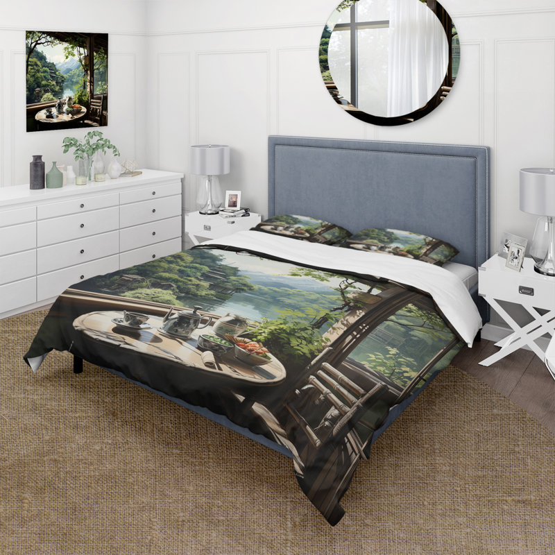 Ensemble de housse de couette en microfibre / polyester Japon Art Teahouse Serenity