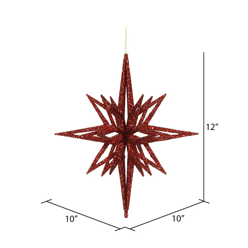 Ornement en forme d'étoile scintillante 3D, H 12 po x l 10 po x P 10 po, Rouge