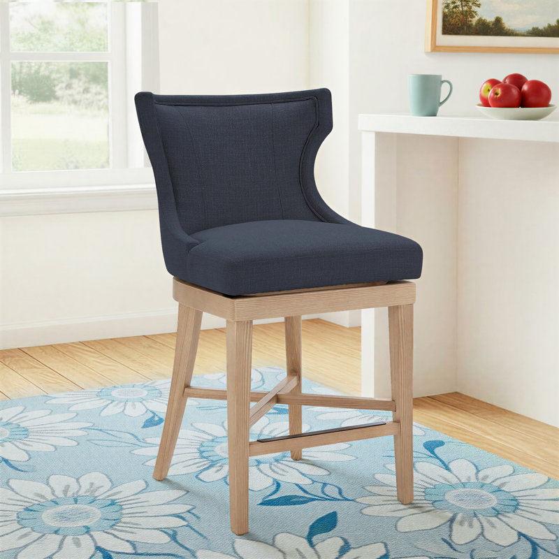 Willow Upholstered Swivel Counter Stool, Effie Indigo Linen