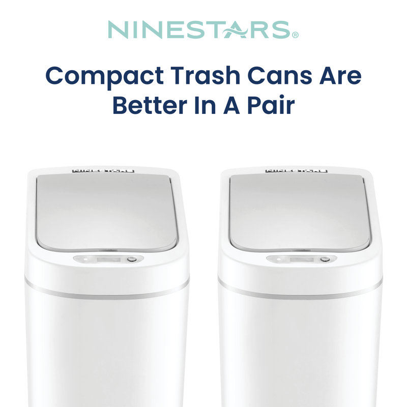 Ninestars Automatic Mothion Sensor ABS Slim Trash Can Combo set for Bathroom, 1.8Gal 7L each, 2 pack, White, DZT-7-2B