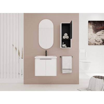 Meuble-lavabo mural 24 po avec lavabo en céramique, armoire latérale et portes à fermeture douce, armoire combinée